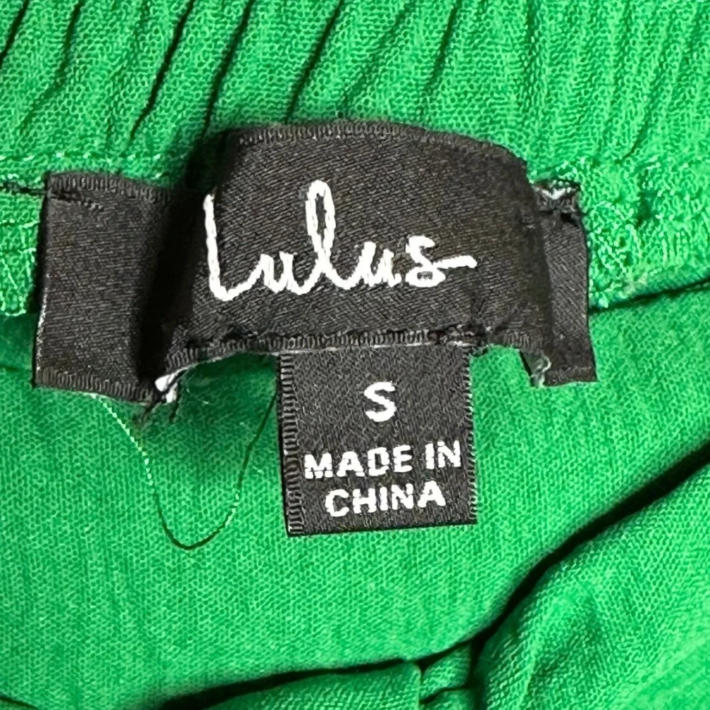 Lulus Women's Tie Front Elastic Waist Wide Leg Pants size Small Kelly Green